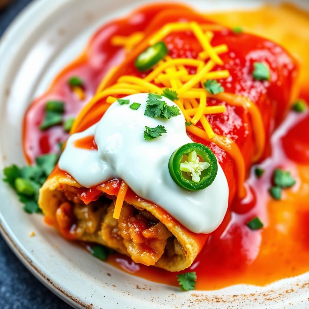 House specialty Burrito Corona smothered in red sauce