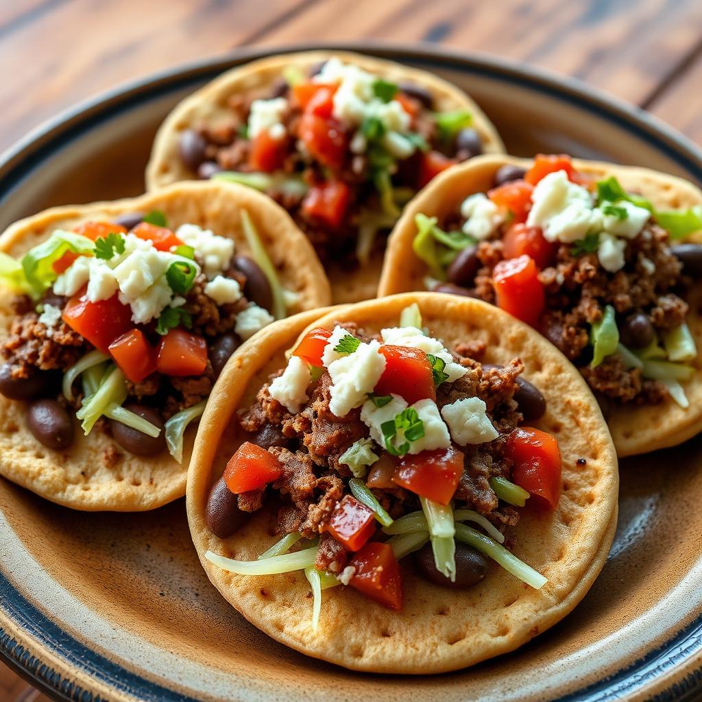 Handmade Mexican sopes with beans and queso fresco