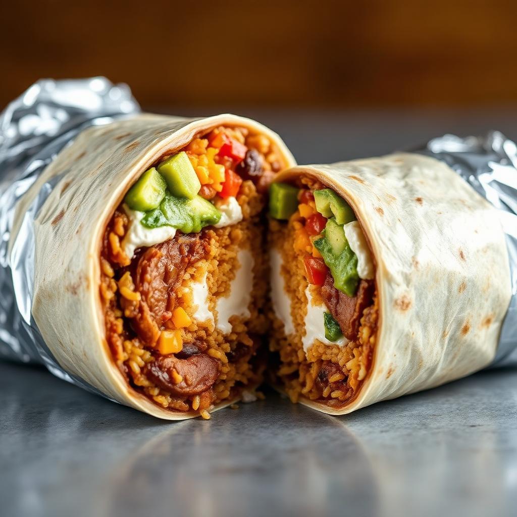 Loaded super burrito with guacamole and sour cream